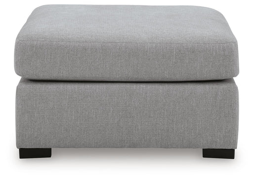 Benchcraft Lakepoint oversized accent ottoman in nickel finish, showing a plush cushioned top and modern design.