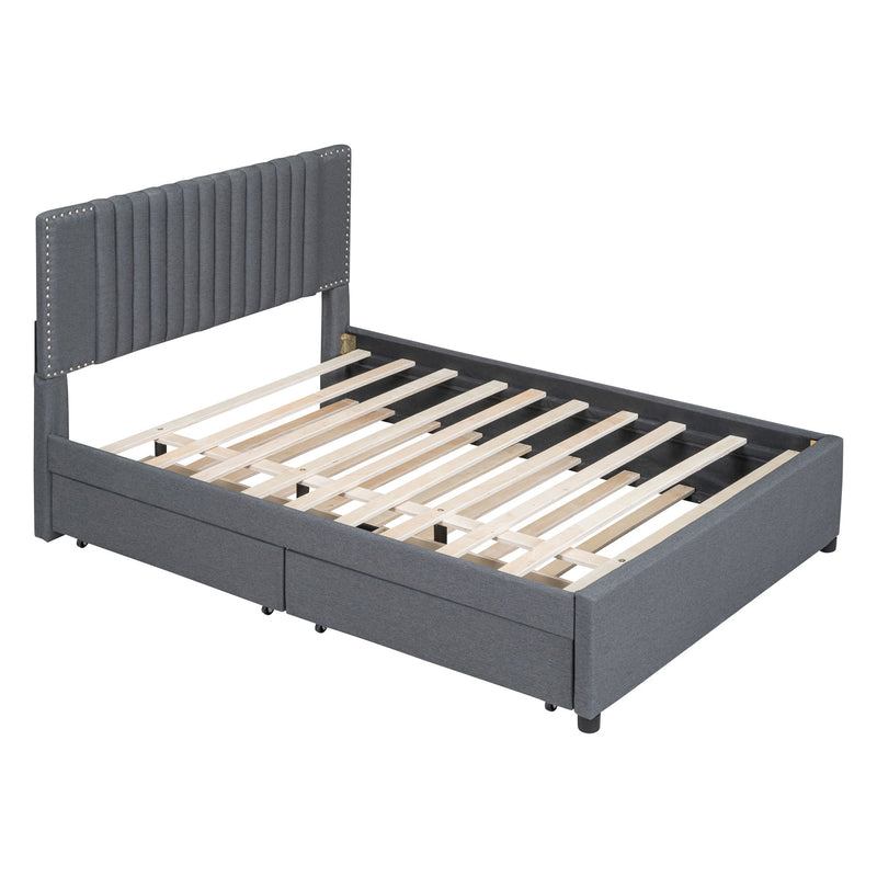 Upholstered Platform Bed With Drawers, Classic Headboard Design - R&R Furniture Gallery (Fountain Valley, CA)