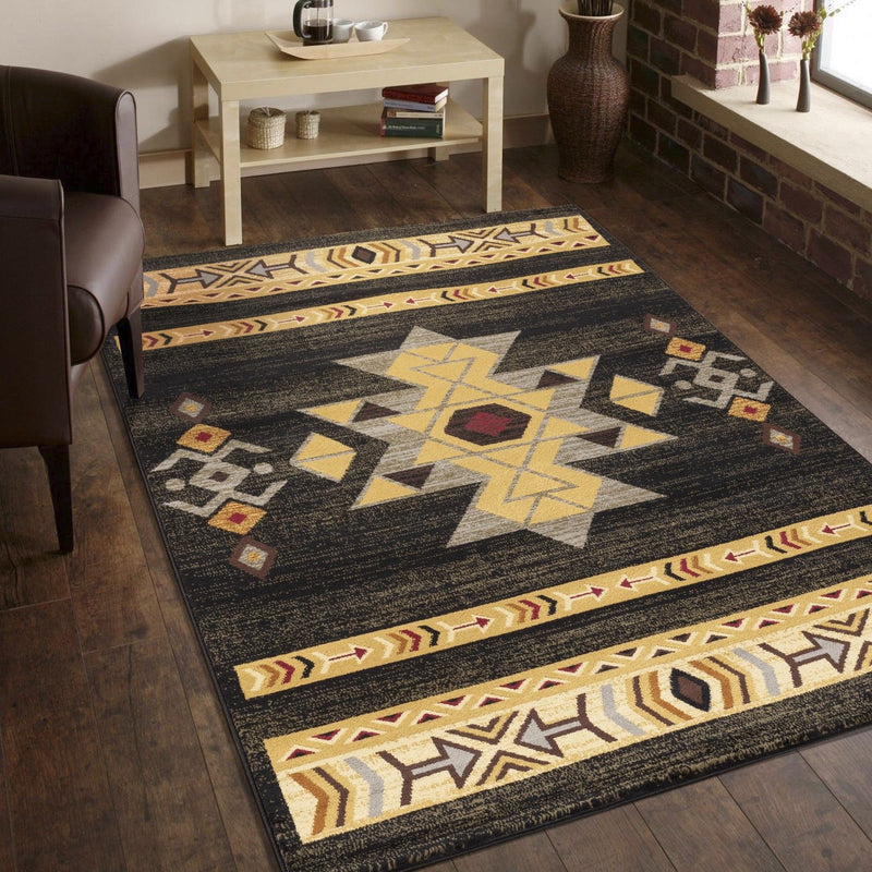 Tribes - 5'3" X 7'3" Southwest Area Rug - Black - R&R Furniture Gallery (Fountain Valley, CA)