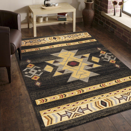 Tribes - 5'3" X 7'3" Southwest Area Rug - Black - R&R Furniture Gallery (Fountain Valley, CA)