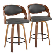 Lumi Source Pino mid-century modern fixed height barstool set with swivel, round footrest, and sleek design.