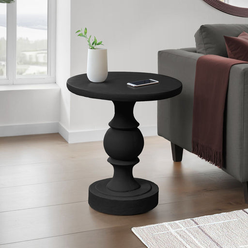 Black 8th Street round accent table suitable for indoor and outdoor use, featuring a sleek modern design.