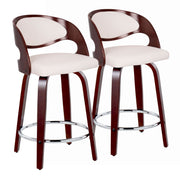Set of two Lumi Source Pino mid-century modern fixed-height barstools with swivel seats and round footrests, shown from the side.