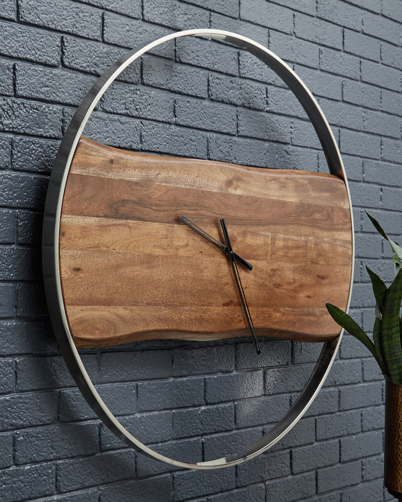 Panchali - Wall Clock - Brown / Silver Finish - R&R Furniture Gallery (Fountain Valley, CA)