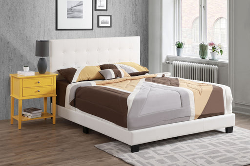 Upholstered Caldwell bed by Glory Furniture with a padded headboard in a modern bedroom setting.