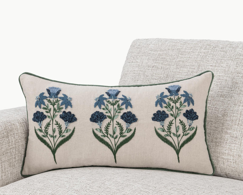 Transcendence - 14" x 26" NV Belcourt Floral Pillow - Floral Natural / Blue - R&R Furniture Gallery (Fountain Valley, CA)