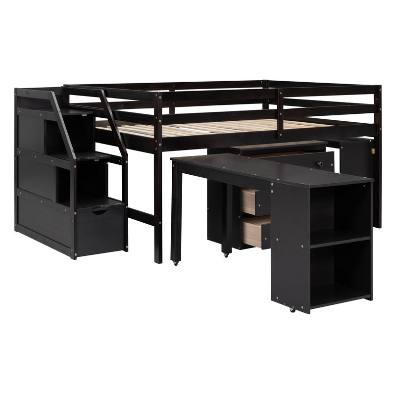 Loft Bed With Retractable Writing Desk And 3 Drawers With Storage Stairs And Shelves - R&R Furniture Gallery (Fountain Valley, CA)