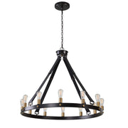 Uttermost Marlow 12-light black circle chandelier with modern pendant design hanging from a ceiling fixture.