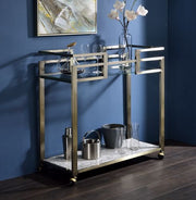 Neilo - Serving Cart - Clear Glass, Faux Marble Top & Wire Brass - R&R Furniture Gallery (Fountain Valley, CA)