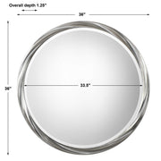 Silver Orion round wall mirror by Uttermost with a sleek, reflective frame and modern design.