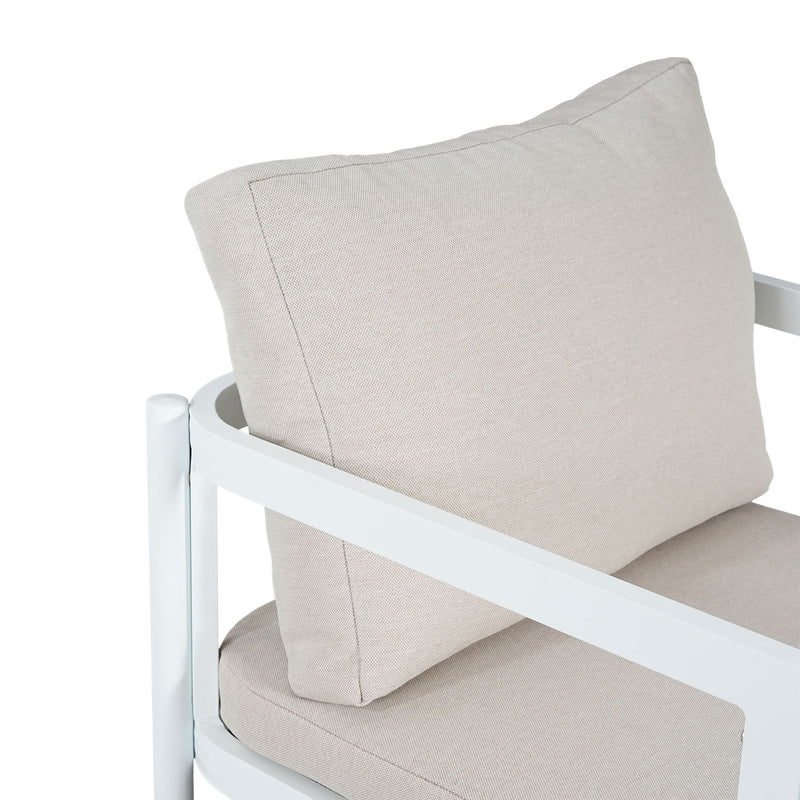 Set of two Noble House all-weather outdoor dining chairs with metal frames and woven rattan seats, ideal for patio dining.
