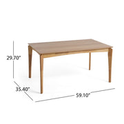 Mid century dining table by Noble House with natural oak rubberwood and walnut veneer, featuring a sleek, modern design.