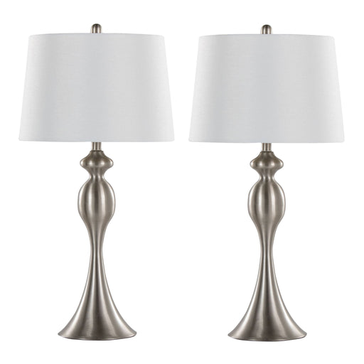 Lumi Source Ashland contemporary table lamp set with nickel finish and white shades, modern decor lighting for living spaces.