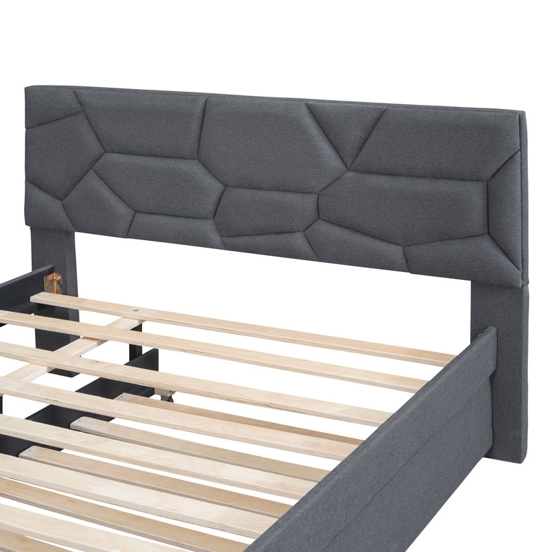 Upholstered Platform Bed With Brick Pattern Headboard And Twin Long Size Trundle - R&R Furniture Gallery (Fountain Valley, CA)
