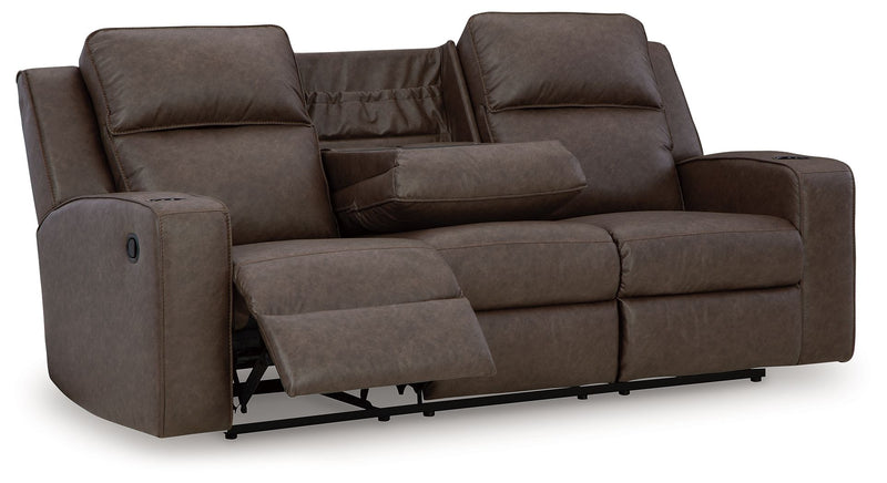 Lavenhorne - Rec Sofa W/Drop Down Table - Granite - R&R Furniture Gallery (Fountain Valley, CA)