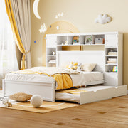 DreamHaus twin long trundle cabinet bed with integrated shelf, storage cabinet, and sockets, featuring a modern design and clean lines.