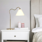Ornate - Ring Base Curved Table Lamp With Triangle Drum Shade - Gold / White - R&R Furniture Gallery (Fountain Valley, CA)