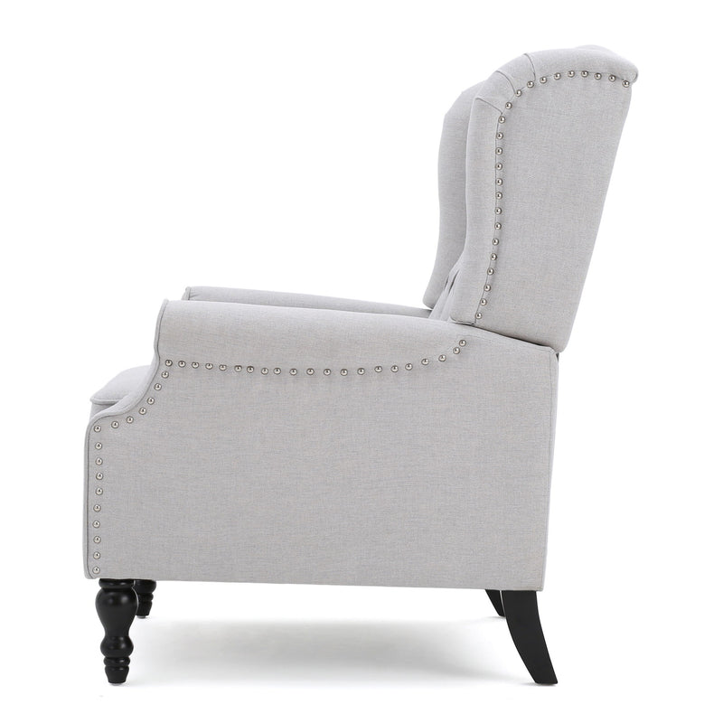 Tufted Arm Chair Recliner With Wingback Style, Pushback Mechanism - Light Gray