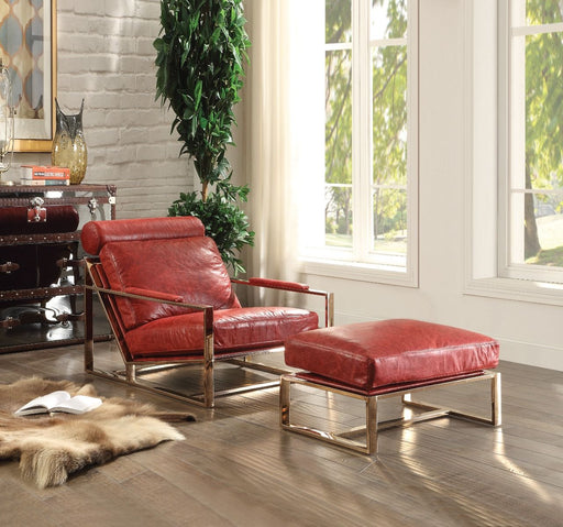 Quinto - Accent Chair - Antique Red Top Grain Leather & Stainless Steel - R&R Furniture Gallery (Fountain Valley, CA)