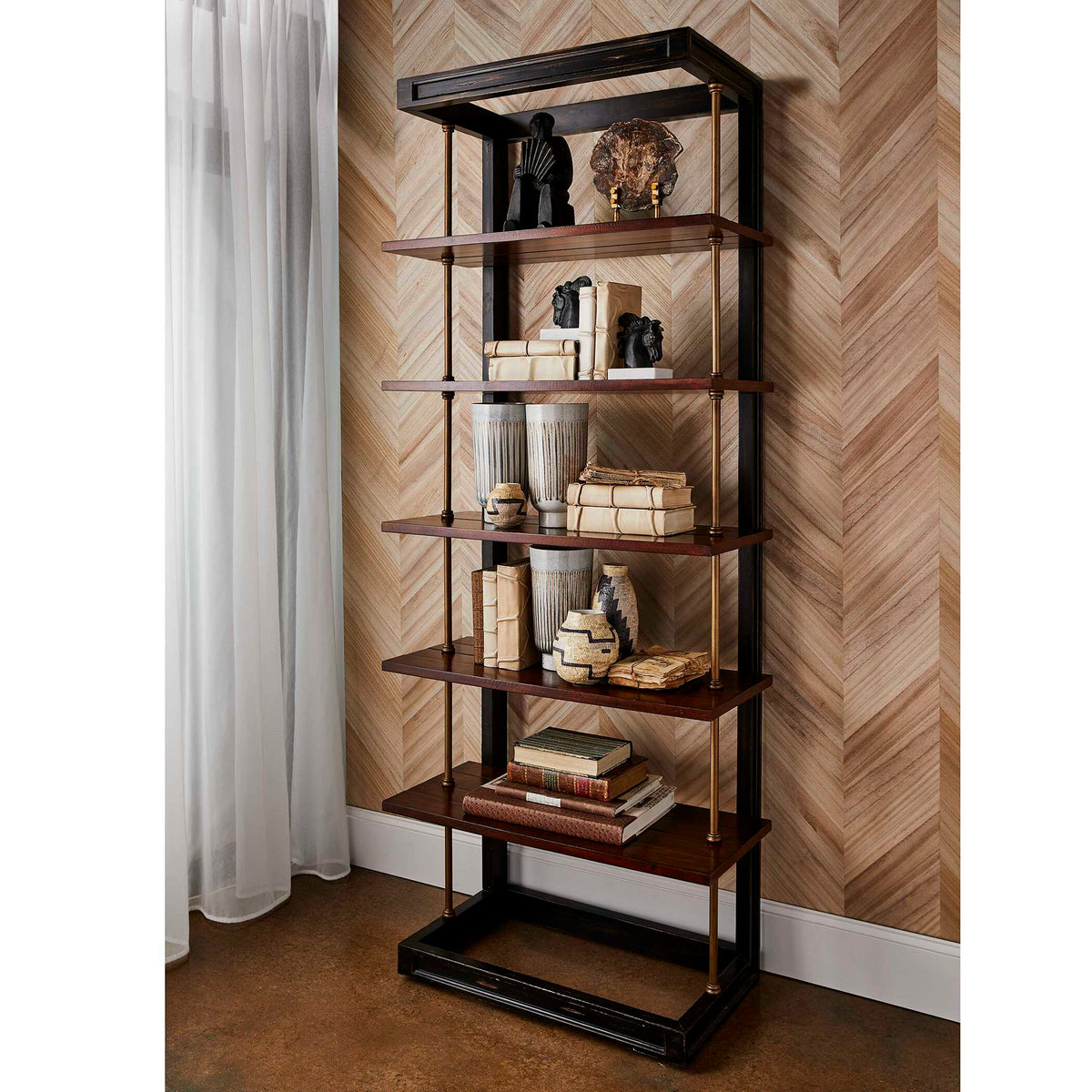 Hatcher - Etagere - Black / Brass / Woodtone
