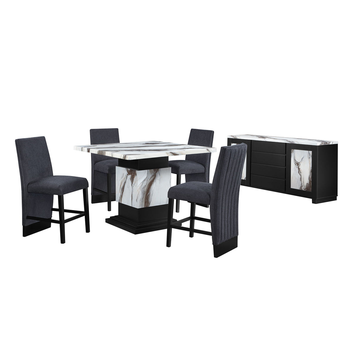 Sammi - Bar Table With And Pedestal Base - Black / White Print