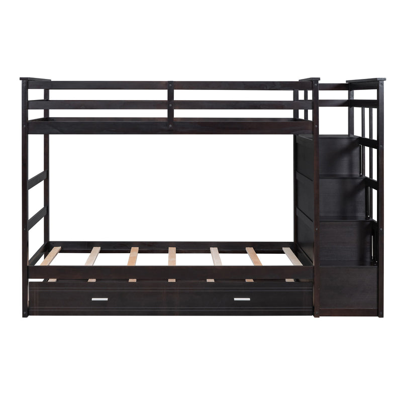 DreamHaus bunk bed with staircase and trundle, featuring a sturdy wooden frame and space-saving design for bedroom use.