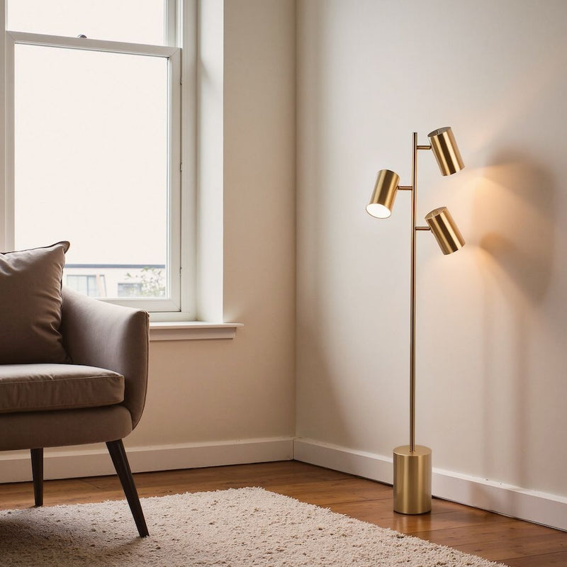 Harmony - Floor Lamp With Rotary Switch Triple Spots Block Base - Gold - R&R Furniture Gallery (Fountain Valley, CA)
