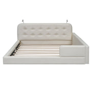 Queen Size Upholstered Platform Bed With 2 Reading Lights - White - R&R Furniture Gallery (Fountain Valley, CA)