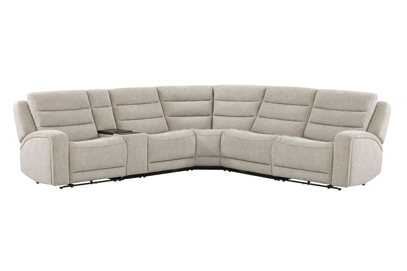 Parker Living Felix reclining sectional sofa with plush cushions and fabric upholstery, shown in a modern living room setting.