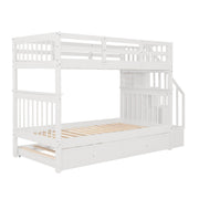 DreamHaus stairway bunk bed with built-in storage drawers and safety guard rail in a modern bedroom setting.