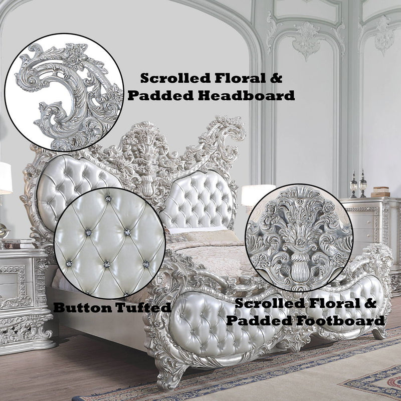 Valkyrie - Eastern King Bed - Synthetic Leather & Antique Platinum - R&R Furniture Gallery (Fountain Valley, CA)