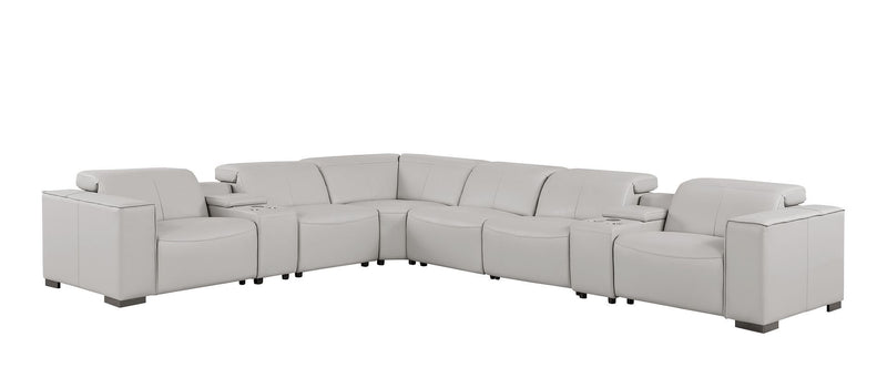 1208 - 8 Piece L Shaped Leather Sectional With 4 Power Recliners & Power Headrests