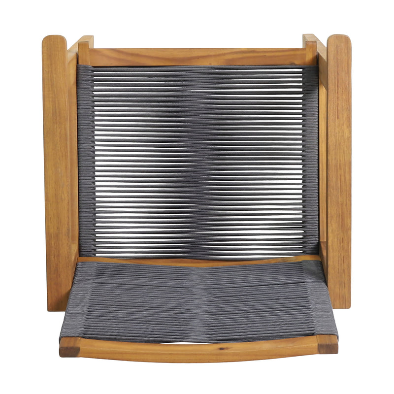 Pair of Noble House outdoor rope dining chairs set, featuring woven rope seats and sturdy metal frames for patio dining.