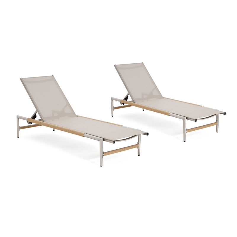 Hargrove - Outdoor Patio Aluminum Chaise Lounge (Set of 2) - Natural / Silver - R&R Furniture Gallery (Fountain Valley, CA)