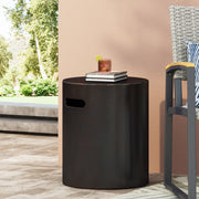 Outdoor copper end table with cutout handle by Noble House, featuring a round top and stylish open design for patio or garden use.