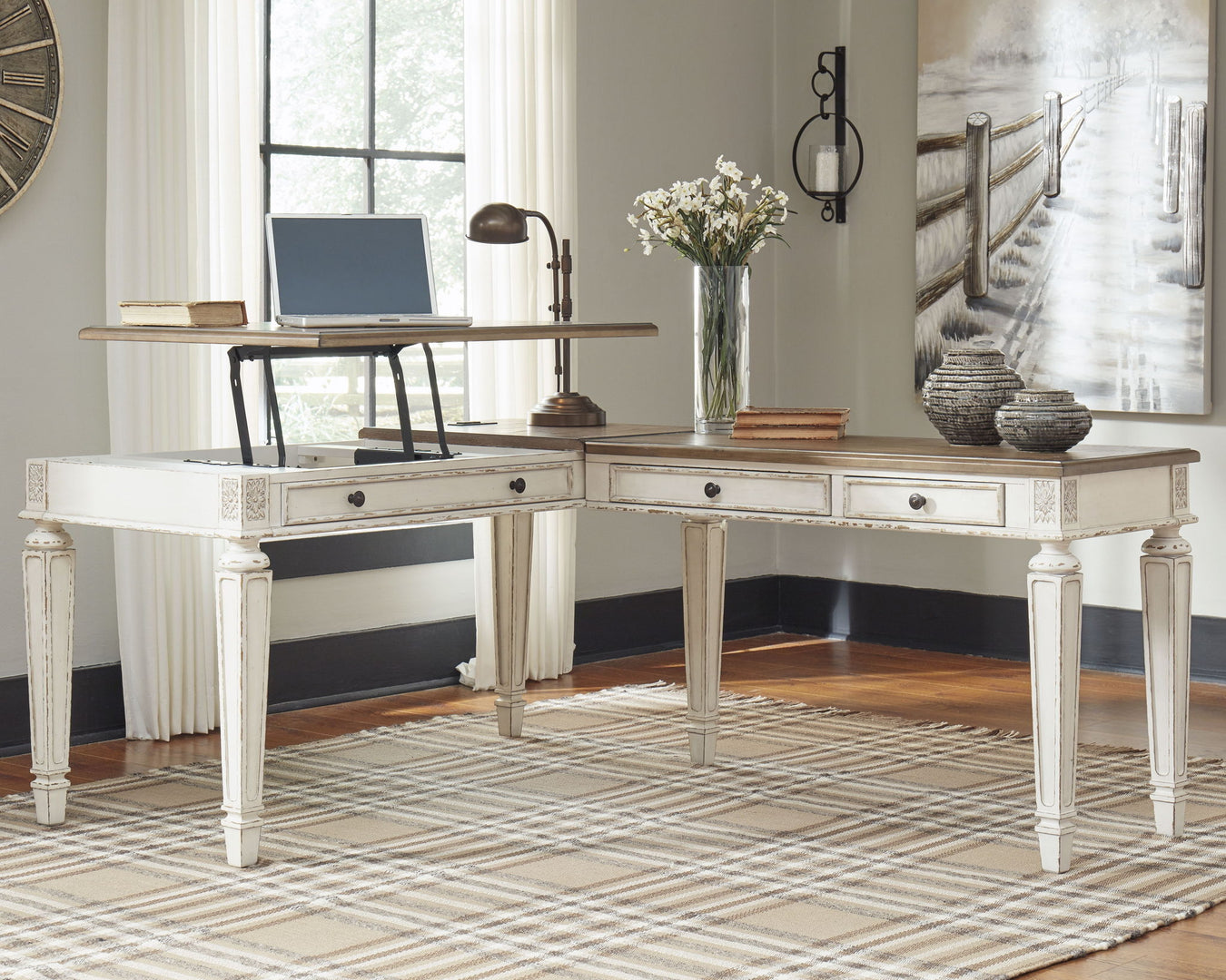 Realyn - L Shaped Desk with Lift Top - White / Brown - R&R Furniture Gallery (Fountain Valley, CA)