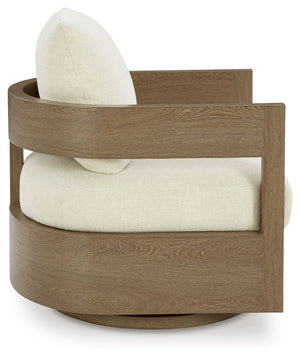 Serene Bay - Swivel Glider Chair With Cushion - Dark Brown / White - R&R Furniture Gallery (Fountain Valley, CA)