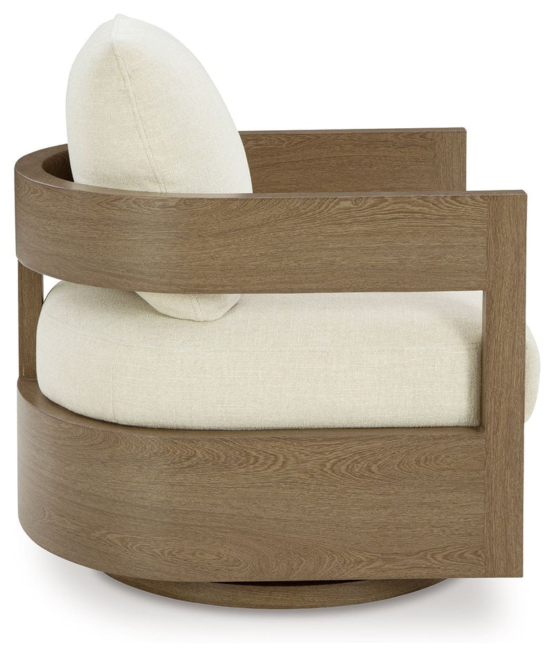 Serene Bay - Swivel Glider Chair With Cushion - Dark Brown / White - R&R Furniture Gallery (Fountain Valley, CA)