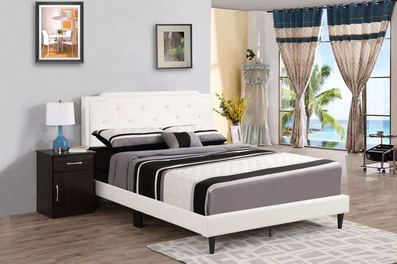 Button tufted upholstered bed by Glory Furniture with cozy, plush fabric and classic tufted design for comfortable bedroom decor.