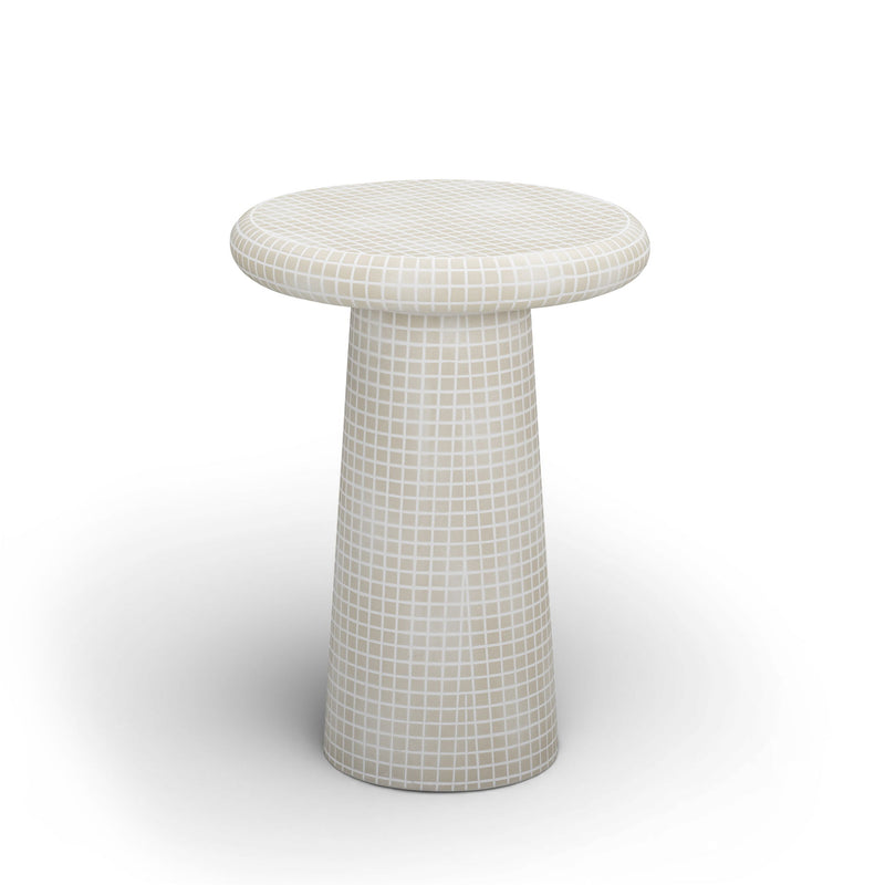 Monica - Tiled Pattern Tall Side Table - Beige