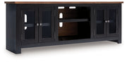 Wildenauer - XL TV Stand With Fireplace Option - Brown / Black - R&R Furniture Gallery (Fountain Valley, CA)