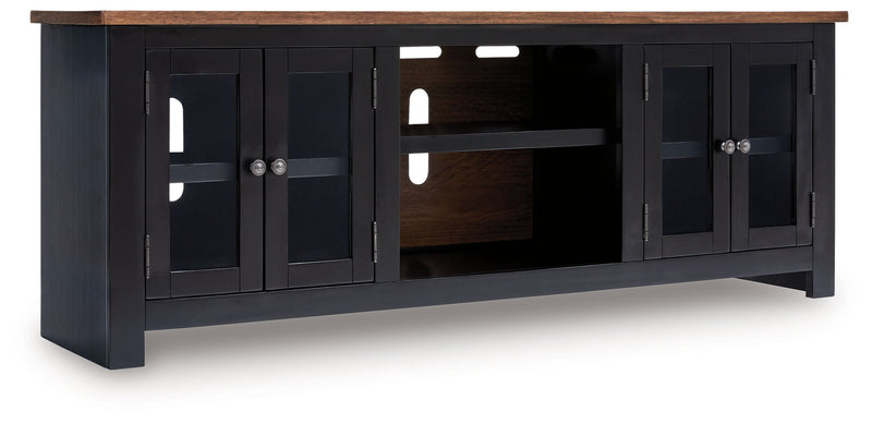 Wildenauer - XL TV Stand With Fireplace Option - Brown / Black - R&R Furniture Gallery (Fountain Valley, CA)