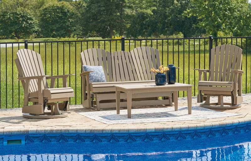 Signature Design by Ashley Hyland Wave outdoor 3-piece set with cushioned chairs and round table for patio relaxation.