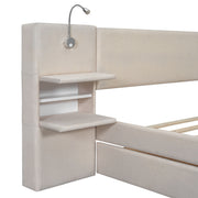 Upholstered Platform Bed With Reading Lights, Drawers, Trundle And Shelves - R&R Furniture Gallery (Fountain Valley, CA)