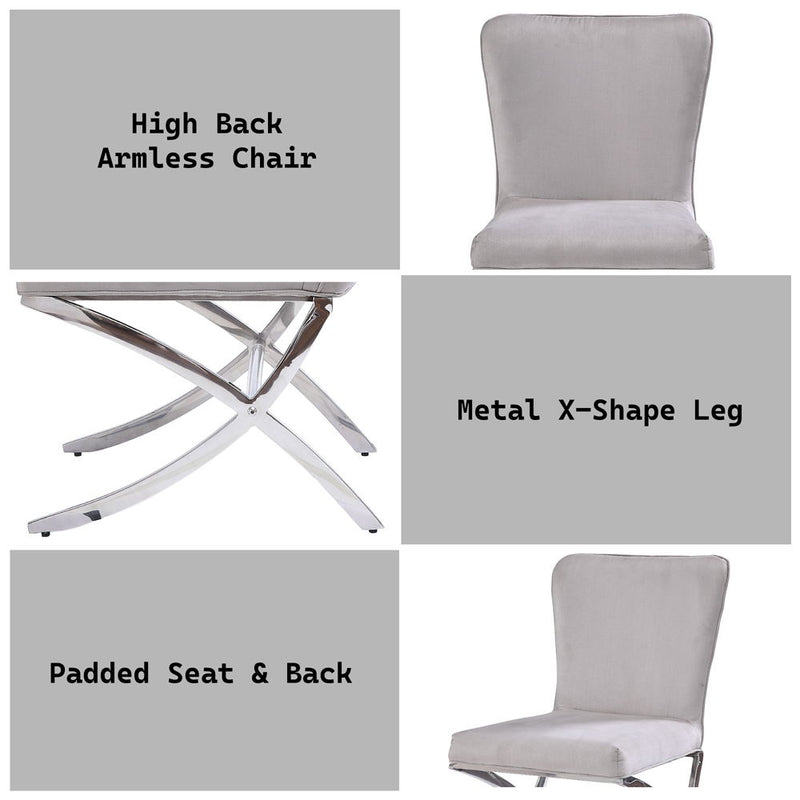 Daire - Side Chair (Set of 2) - Light Gray Velvet & Chrome - R&R Furniture Gallery (Fountain Valley, CA)