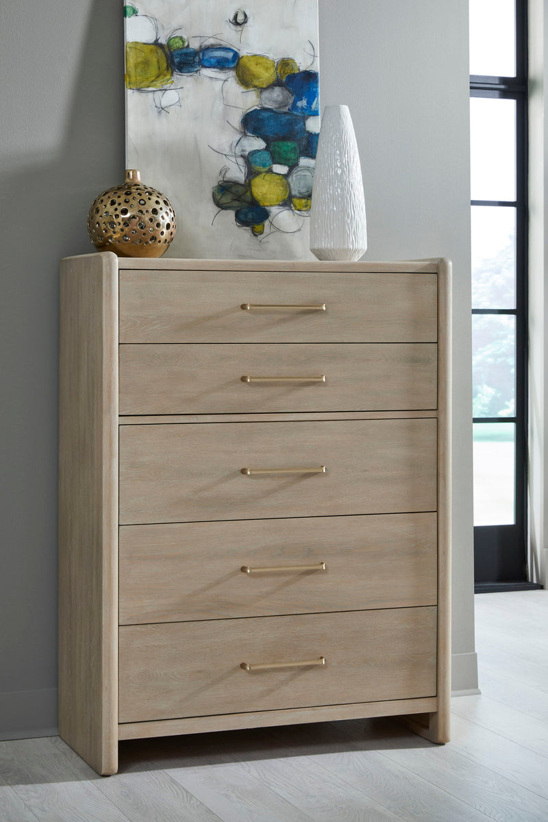 Gardenia Five Drawer Oak Wood Chest in Chai - R&R Furniture Gallery (Fountain Valley, CA)