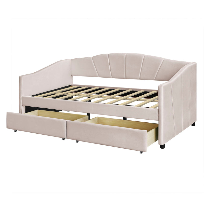 Upholstered Daybed With Two Drawers And Wood Slat - R&R Furniture Gallery (Fountain Valley, CA)