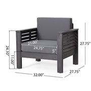 Noble House slat design arm chairs with cushions, featuring wooden frames and comfortable seating for living room decor.