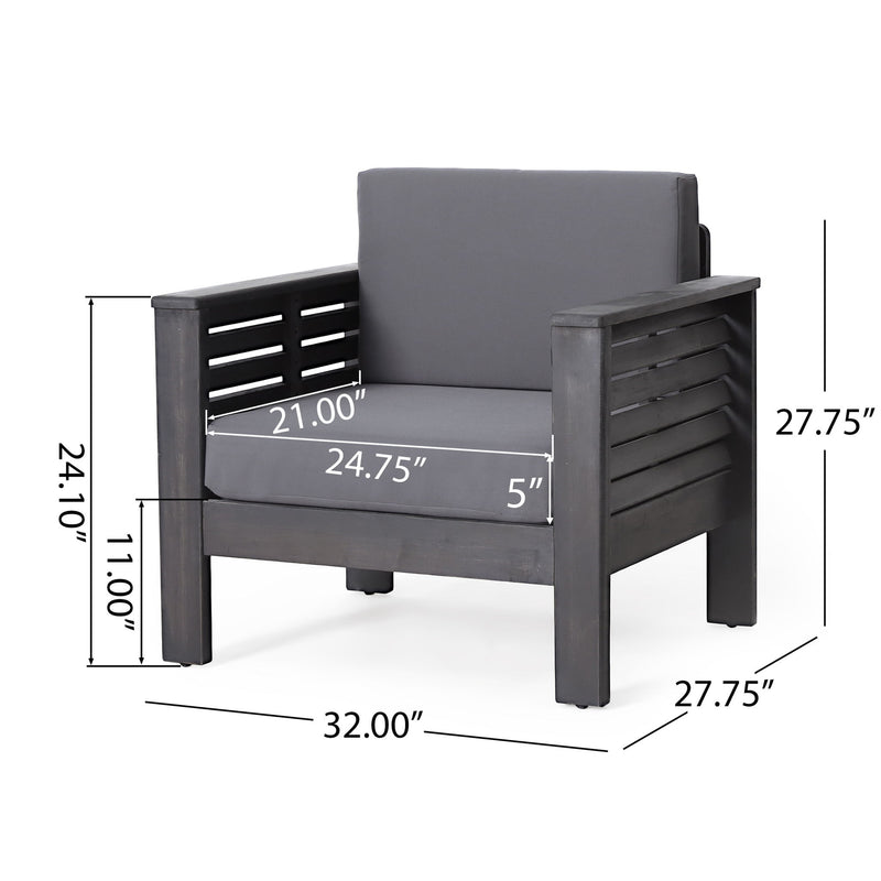 Noble House slat design arm chairs with cushions, featuring wooden frames and comfortable seating for living room decor.