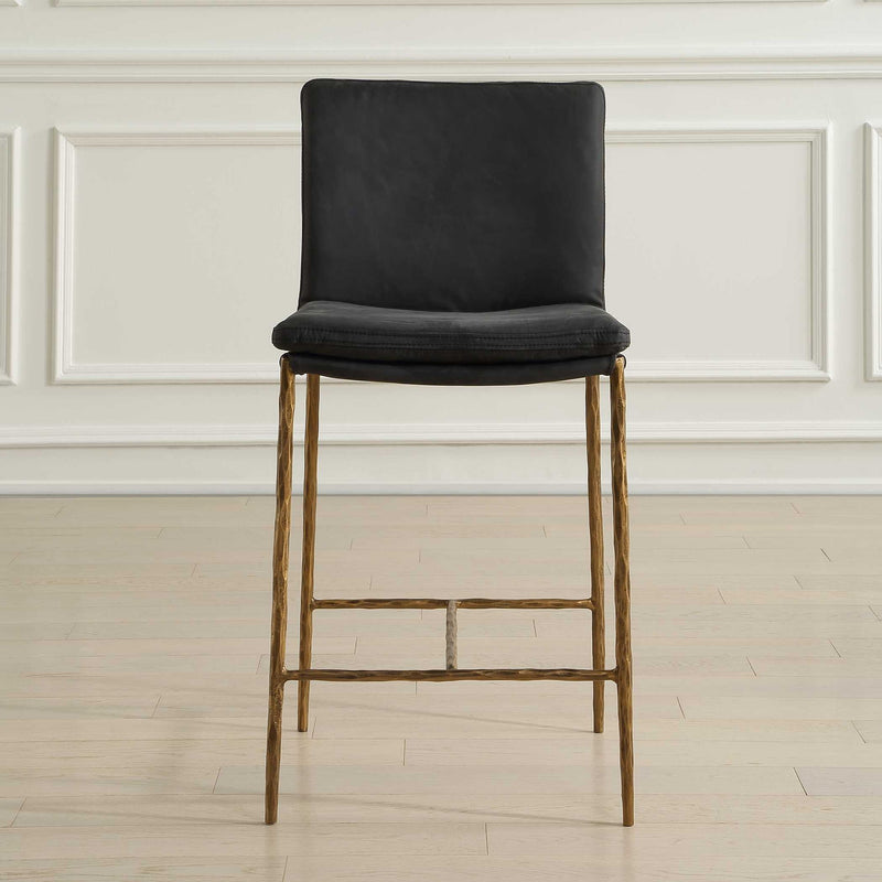 Uttermost Ascend counter stool with wooden seat and metal frame, 24-27 inch height, modern design for kitchen or bar area.